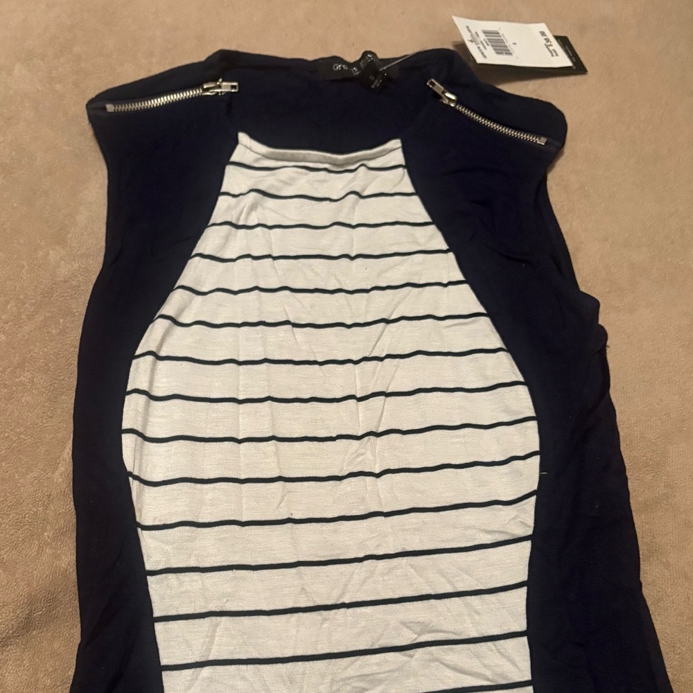 Striped Sleeveless Top with Zipper Accents